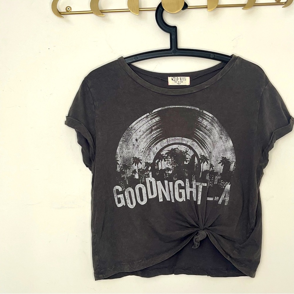 Wild Kiss Goodnight LA Graphic Crop Tee Gray California Graphic Shirt XL Junior